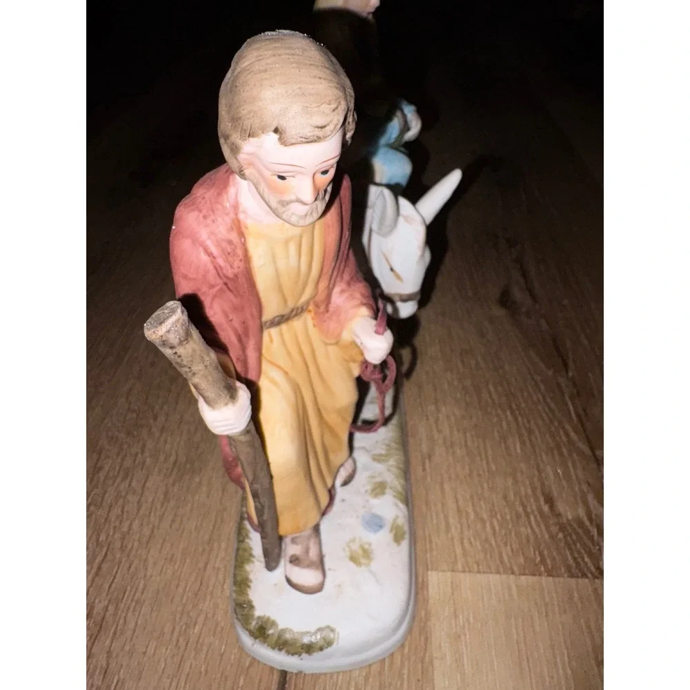 Vintage Flight Into Egypt Nativity Scene Joseph Mary Baby‎ Donkey Porcelain
